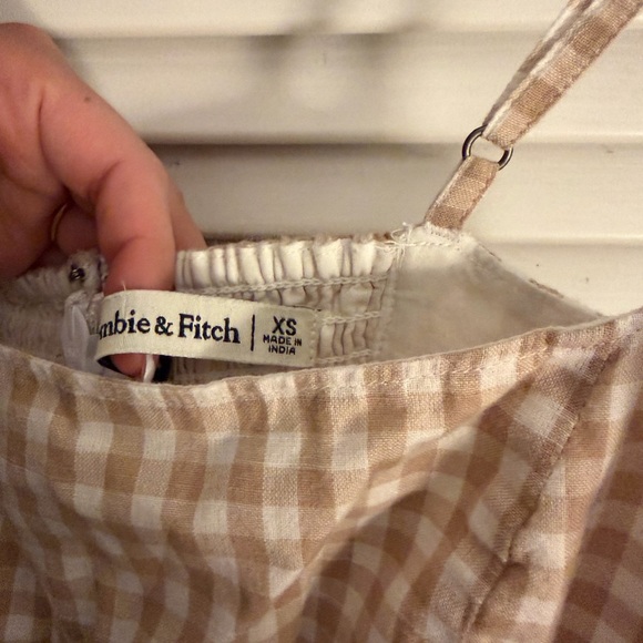 XS Abercrombie Gingham Tan mini linen Dress. Cute and Light - Picture 5 of 7